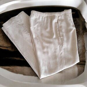 BR Elastic Waist Beige Linen-Blend Trousers W Drawstring & Pleated Front -S